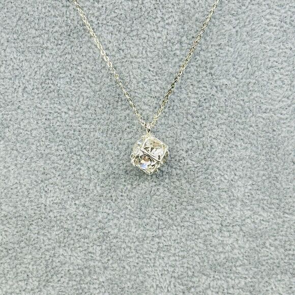 Avon Necklace Rhinestone Cube Prong Set Silver Tone 20" Minimalist Jewelry - Picture 2 of 9